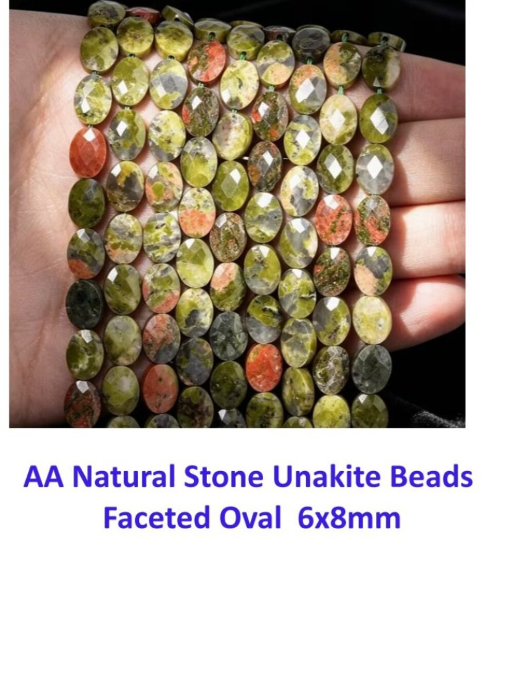 AA Natural Stone Unakite Beads - Faceted Oval 6x8mm 20 to 23 pieces
